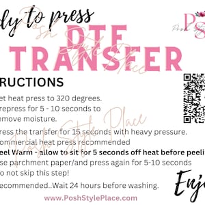 Carte d'instructions DTF transfert impression sérigraphie instructions de presse instructions PDF fichier à téléchargement numérique personnalisé personnalisé