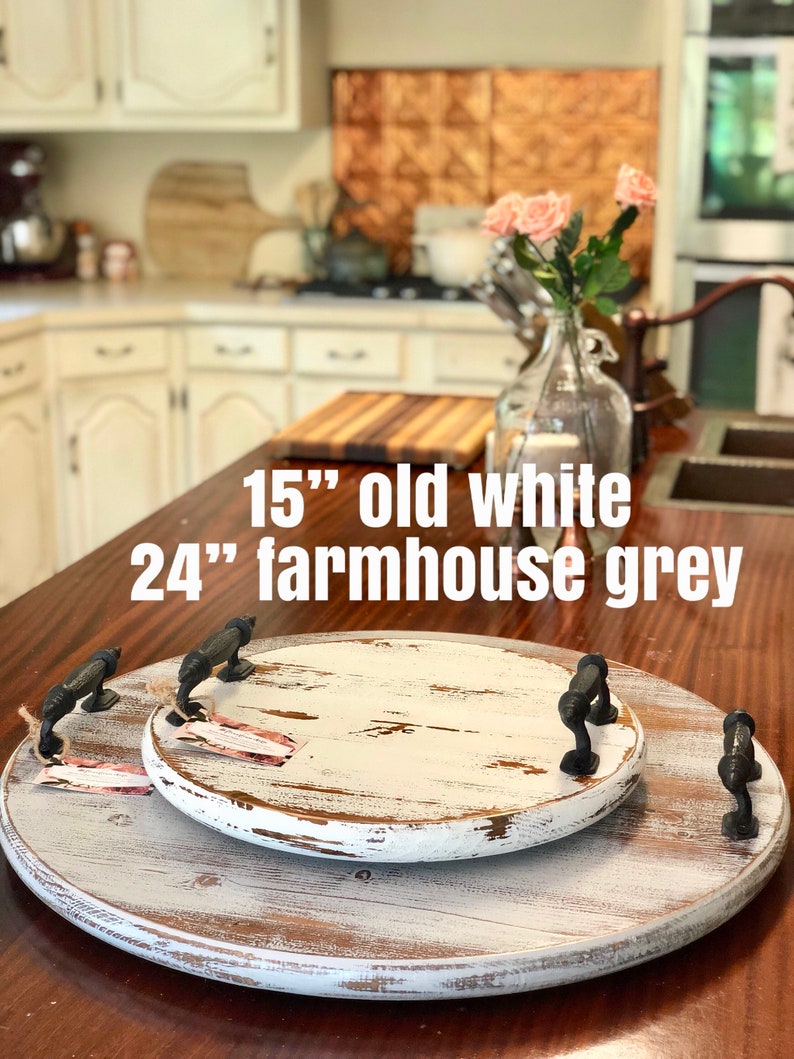15 Farmhouse Wood Tray Lazy Susan Turntable Farmhouse Gray Paint