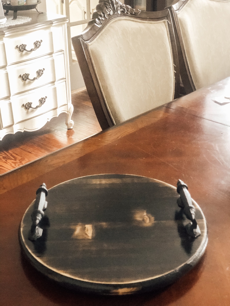 15 Farmhouse Wood Tray Lazy Susan Turntable Piano Black Paint