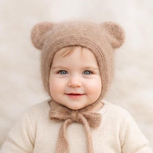 flauschige Bärenmütze unisex / gestrickte Alpaka Seiden Bärenmütze / Mohair Babymütze / Wollmütze / Tiermütze