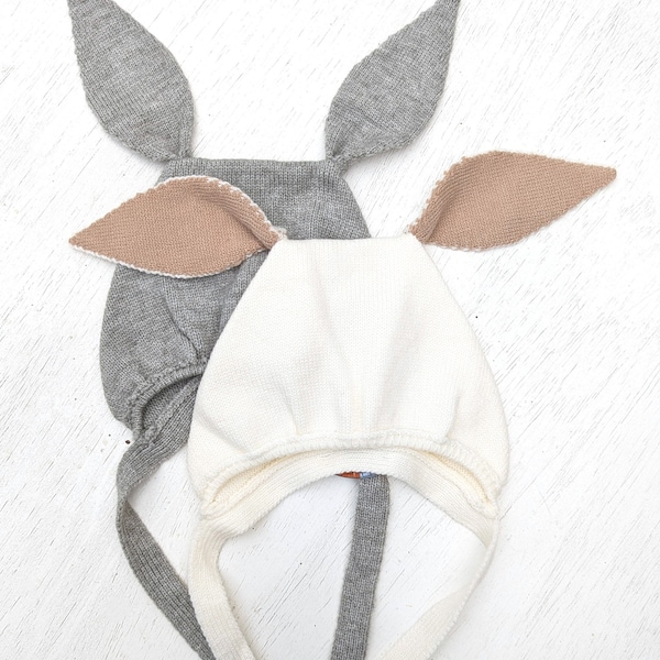 schattige konijntjesmuts * konijnenoor grappige hoed voor meisje en jongen unisex * gebreide kittybonnet * strickmütze mit Ohren