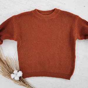 Oversize Strickpullover Kleinkind Chunky Sweater unisex bio Baumwolle Rust