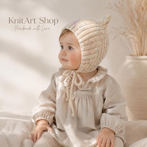 Hand Knit Pixie Bonnet | Wool Baby Bonnet | Confetti Creme Hat | Toddler Bonnet | Waldorf Style | Handmade in Germany