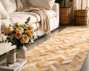 Chevron Cowhide Patchwork Runner Rug - Brazilian Leather