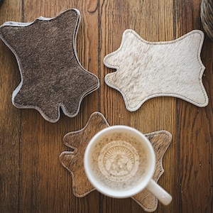 Cowhide Coasters – Hide Shape, Natural Leather -  4.9x5.9&quot;