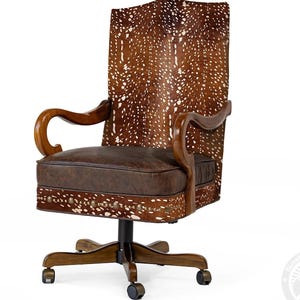 Leather Office Chair - Executive Desk Chair - Cowhide Accent - Western Office Decor - Animal Print Chair - Rustic Home Furniture