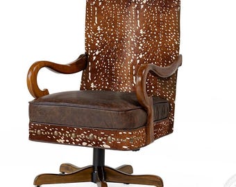 Handmade Leather Office Chair: Cowhide Accent, High Back
