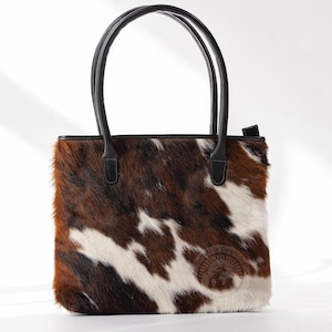 Sac à main en cuir de vachette, tricolore – cuir naturel, 13 x 11 x 4 po.