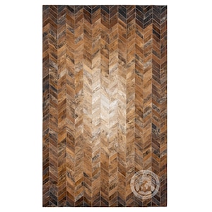 Cowhide Patchwork Rug – Chevron Ombre Tricolor, Natural Leather