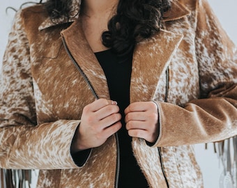 Cowhide Leather Jacket with Fringe – Women’s Size 6 (Small)
