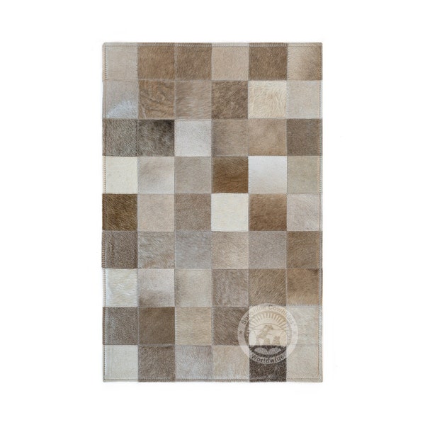 Tapis patchwork en peau de vache, taupe - Chevet/Tapis de sol