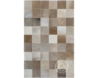 Cowhide Patchwork Rug, Taupe - Bedside/Floor Mat - Size 24x35"