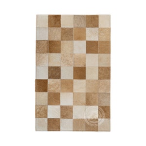 Cowhide Patchwork Rug, Beige - Bedside/Floor Mat - Size 22x34&#39;&#39;