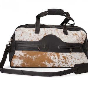 Genuine Cowhide Duffle Bag - Handmade Leather Travel Bag, Weekender Bag, Overnight Bag, Western Cowhide Duffle, Stylish & Durable Luggage