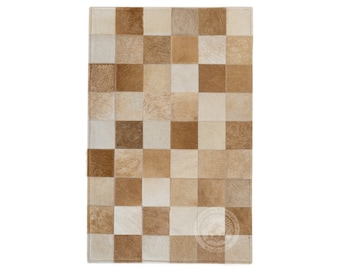 Cowhide Patchwork Rug, Beige - Bedside/Floor Mat - Size 22x34''