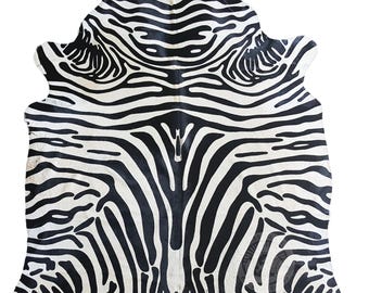 Tapete de couro bovino com estampa de zebra - listras pretas sobre fundo branco - decoração com estampa animal - 1,80 x 2,10 x 2,40 m (6 x 7-8 pés) - Tamanho XXL