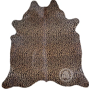 Leopard Animal Print Cowhide Rug - Natural Real Leather – Soft Area Rug  - 6x7-8' XXL