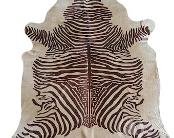 Tapete de couro bovino com estampa de zebra – listras marrons, couro brasileiro (1,83 x 2,13 x 2,44 m)
