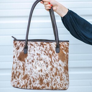 Cowhide Purse - Real Leather Tote Handbag – Size 13"x11"x4" image 1