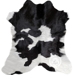 Black and White Calfskin Hide: Leatherworking, Artisan Rug (3-3.5 x 3-3.5&#39;)