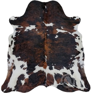 Real Tricolor Cowhide Rug - Hair on Hide Rug - Ranch Decoration - High-Quality Cowhide - Natural Cowhide
