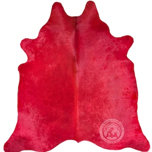 Dyed Red Cowhide Rug – Brazilian Hair On Hide Leather Carpet (6x7-8')