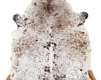 Tapete de couro bovino, marrom e branco salpicado – Couro natural – Decoração moderna de fazenda – Tapete macio