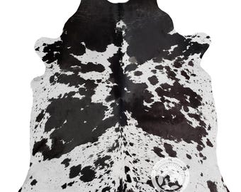 Cowhide Rug, Black and White Speckled – Natural Leather – Soft Area Rug