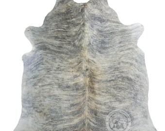 Brindle Cowhide Rug, Brazilian Leather Hide, Light Gray