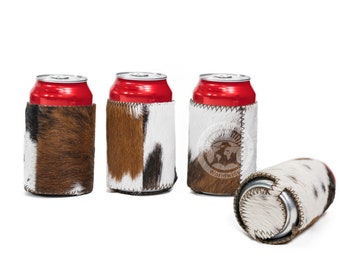 Cowhide Can Cooler , Can Holder with Base