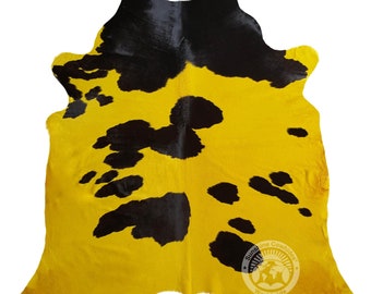Dyed Cowhide Rug, Yellow and Black - Size 6x7-8' XXL