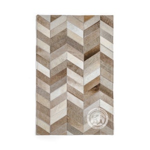 Cowhide Patchwork Rug, Taupe - Bedside/Floor Mat - Size 22x34&#39;&#39;