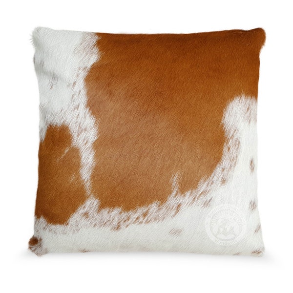 Cowhide Pillow Cover, Brown and White - Luxurious Décor Accent for Your Home - Size 15x15''