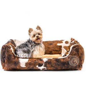 Tricolor Cowhide Dog Bed, Cozy Pet Bed, Rustic Home Decor, Western Stylish Dog Bed for Living Room