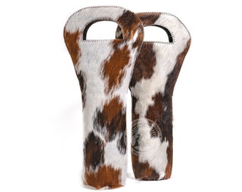 Handcrafted Cowhide Wine Bottle Carrier: Stylish Transport for Your Favorite Wines