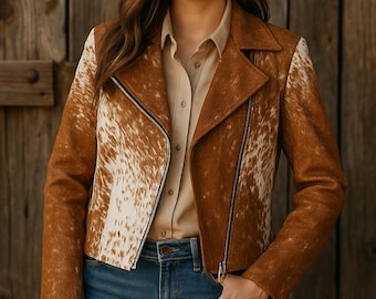 Handmade Cowhide Leather Rodeo Jacket - Western Style - Large