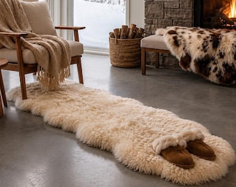 Real Sheepskin Rug, Natural White - 2x6' Sheepskin Hide