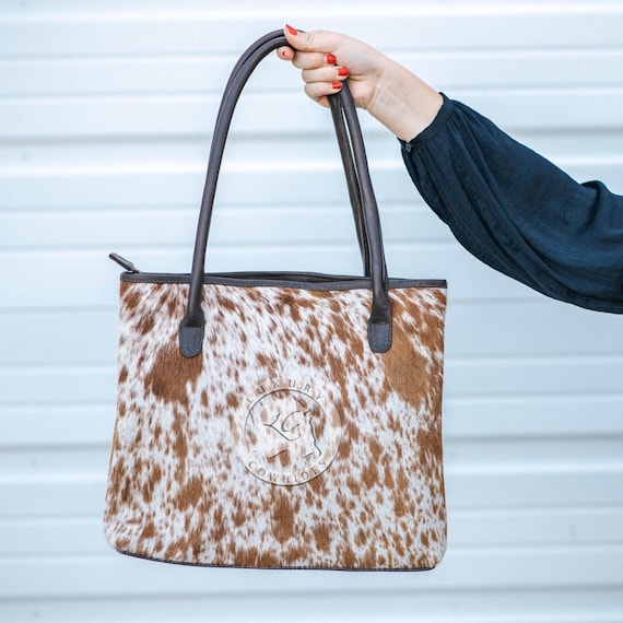 Cowhide Purse - Real Leather Tote Handbag – Size 13"x11"x4"