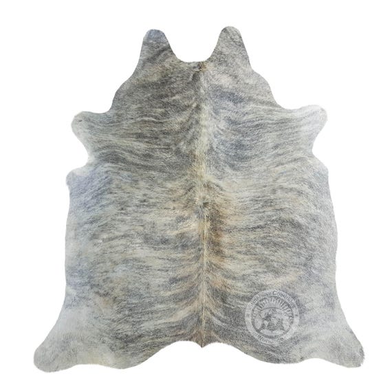 Brindle Cowhide Rug, Brazilian Leather Hide, Light Gray
