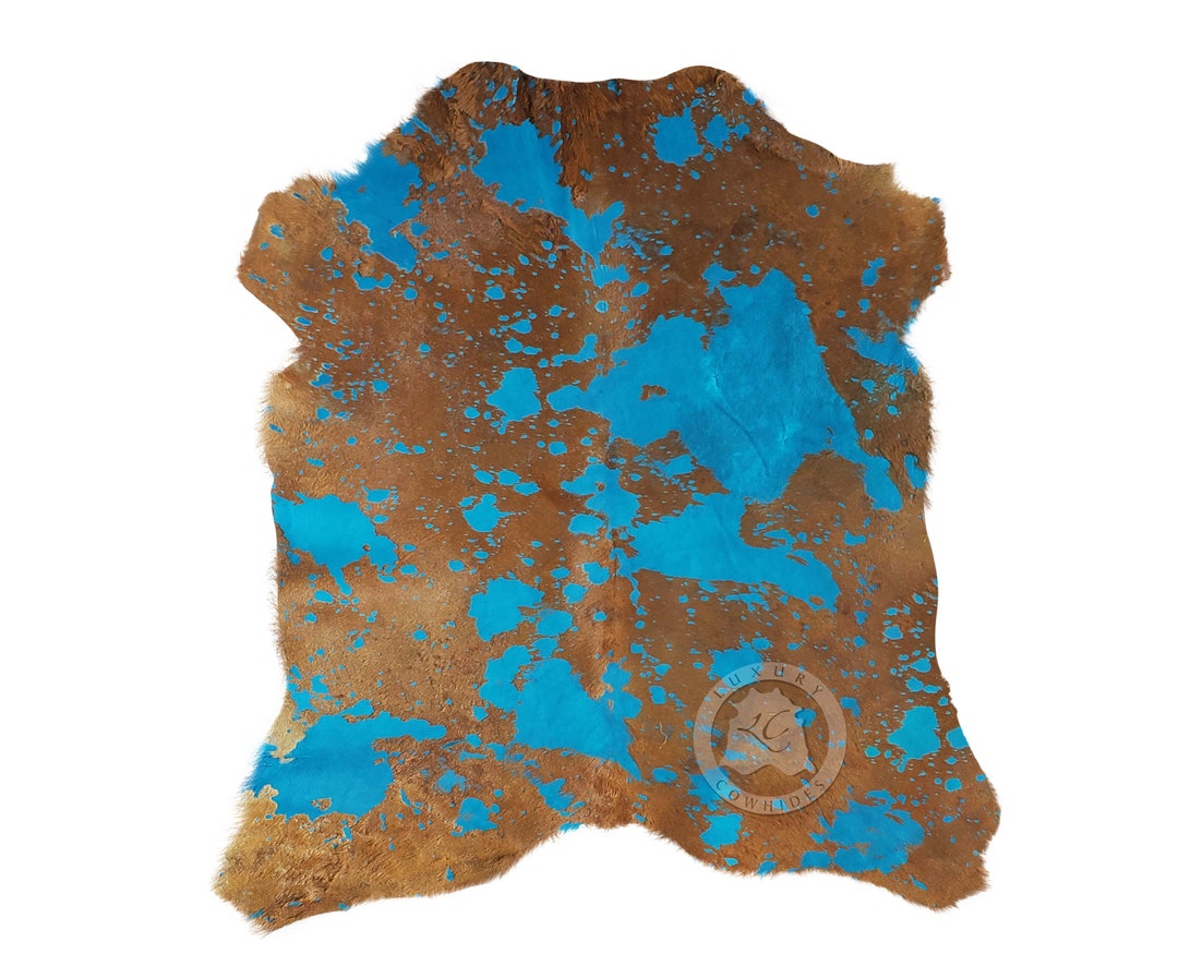 Real Calfskin Rug Acid Wash Dyed Blue Calfskin Rug Calfskin Hide Size