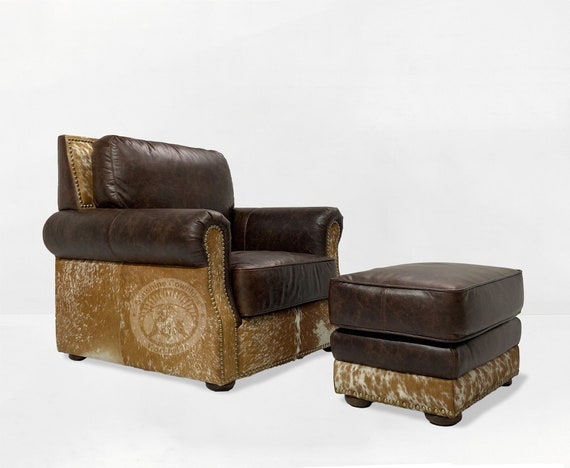 Leather Armchair with Ottoman - Western Style Chair