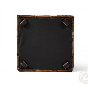 Pu&ograve; includere: Pouf in pelle marrone con rivestimento in tessuto nero e quattro piedini in feltro nero.