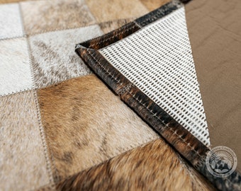 牛革パッチワークラグ - 9x11フィートの正方形デザインレザー