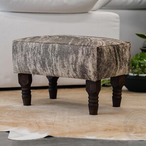 Cowhide Footstool with Wooden Legs, Brindle Light – Natural Hair-on-Hide - 28x18x18" image 3