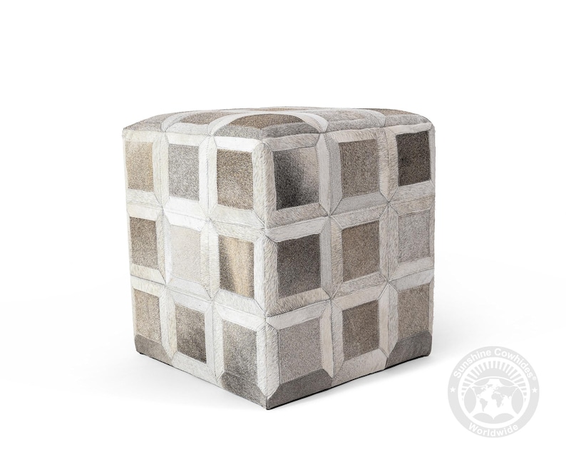 Pouf in vera pelle bovina tigrata - Pelle naturale - 45x45x48 cm Gray