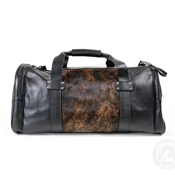 Cowhide Duffle Bag – Natural Leather Travel Weekender -  22x15x11''