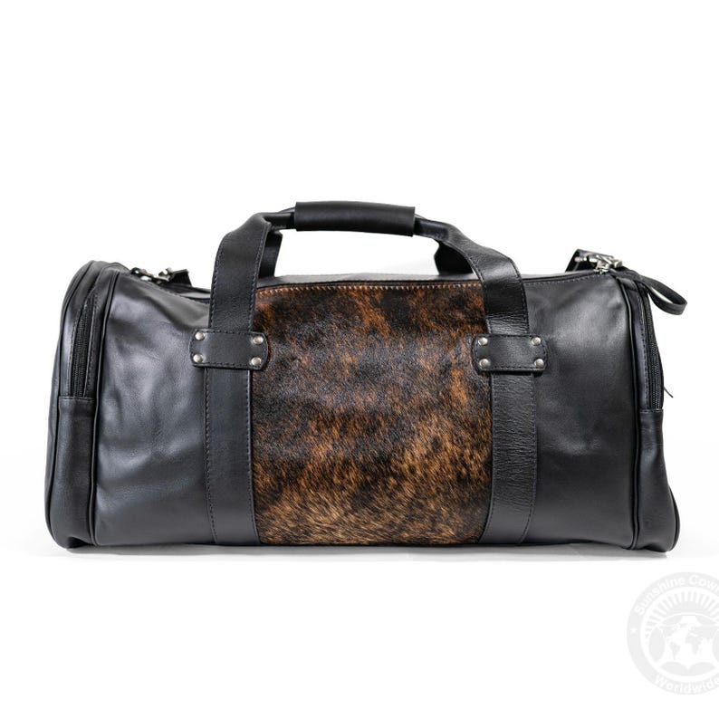 Cowhide Duffle Bag – Natural Leather Travel Weekender - 22x15x11'' image 1