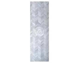 Cowhide Patchwork Runner Rug – Chevron/Herringbone Pattern Hallway Rug – Long Leather Rug for Entryway, Farmhouse & Rustic Decor