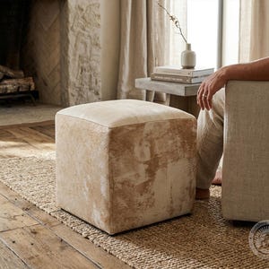 Real Leather Ottoman Pouf – Handmade Leather Footstool, Western Rustic Decor - Size 18x18x19'' image 7