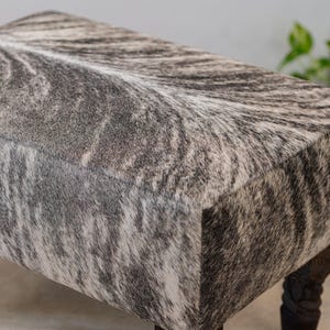 Cowhide Footstool with Wooden Legs, Brindle Light – Natural Hair-on-Hide - 28x18x18" image 4